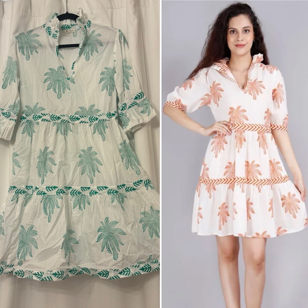 Be Boho Cotton Palm Print Dress M